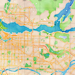 Watercolor map of Greater Vancouver rendered by Stamen Designs using OpenStreetMap data.